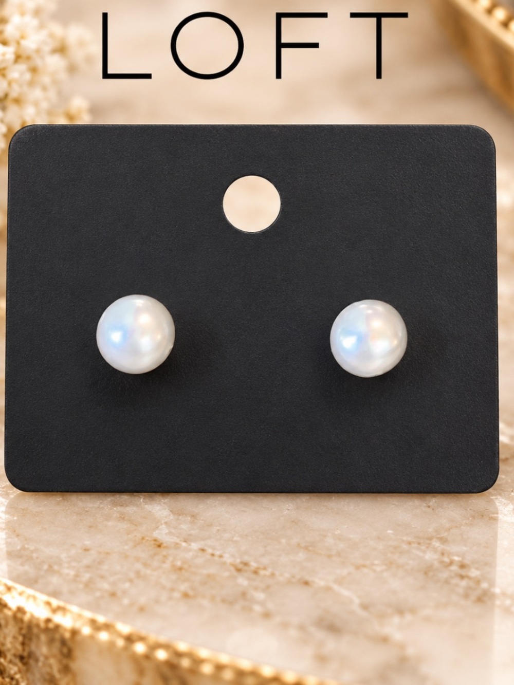 LOFT White Pearl Round Stud Earrings
